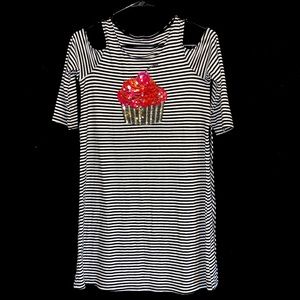 Black & White Striped Dress w/ Cupcake Design